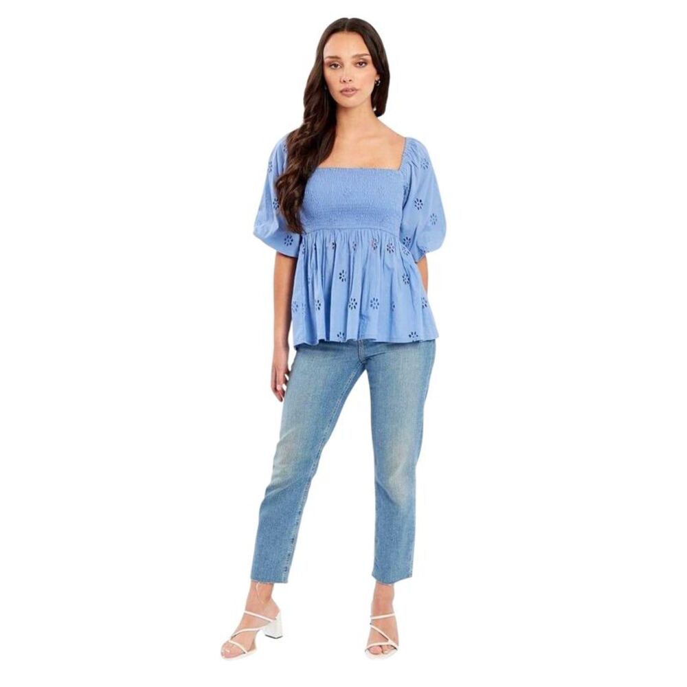 Be You Womens/Ladies Square Neck Short-Sleeved Blouse / Blue